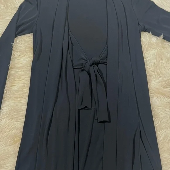 CAbi Waterfall Shawl Neck Tie Front Flowy Cardigan Jacket in Navy Blue - Picture 10 of 13